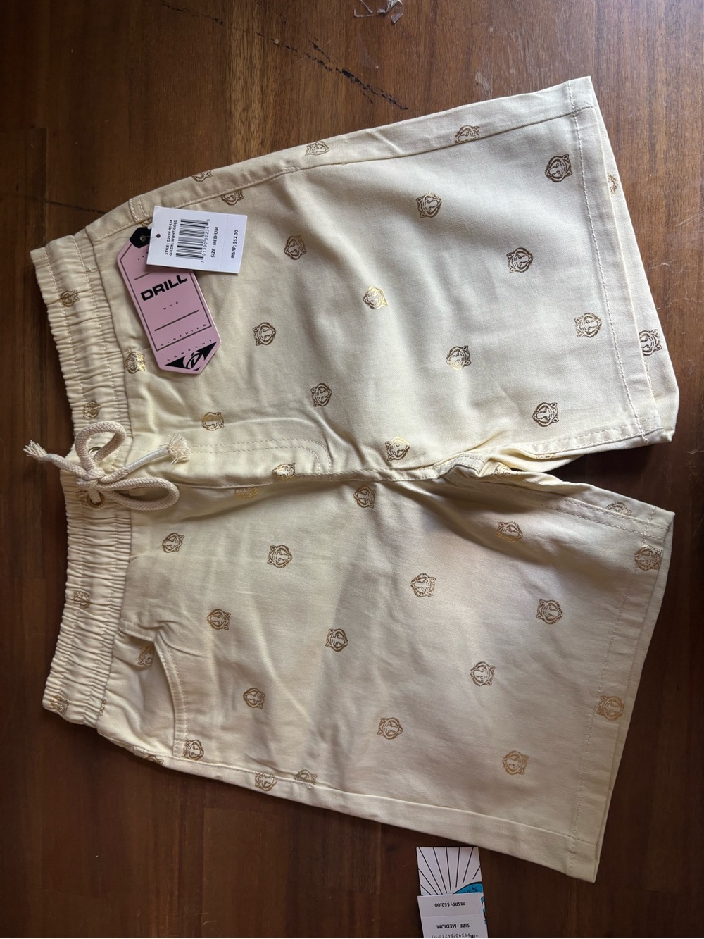 Drill Cream Embroidered Men’s Drawstring Bermuda Shorts